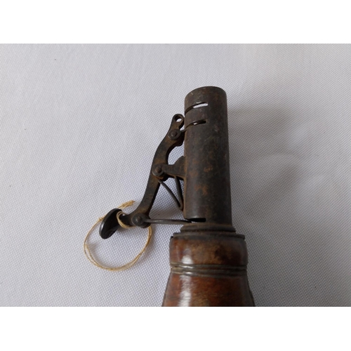 107 - antique leather powder flask