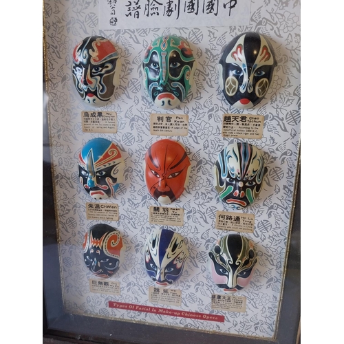 257 - 9 framed porcelain Chinese opera masks