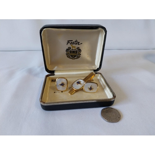 80 - Masonic cufflinks & tie clip