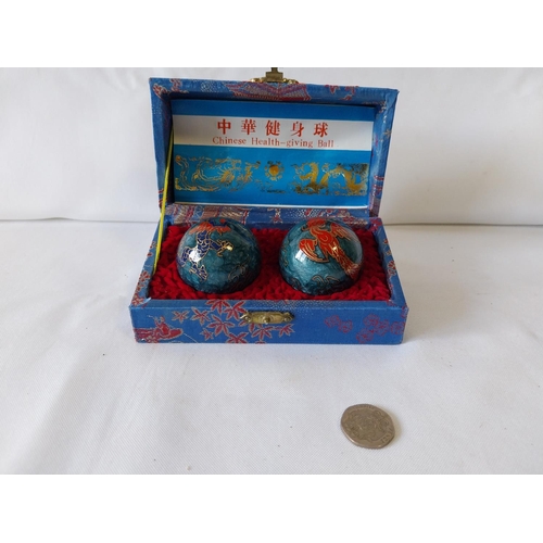 84 - Chinese Cloisonne Health giving balls with bells