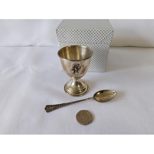 197 - 925 Silver egg cup & a 800 silver spoon