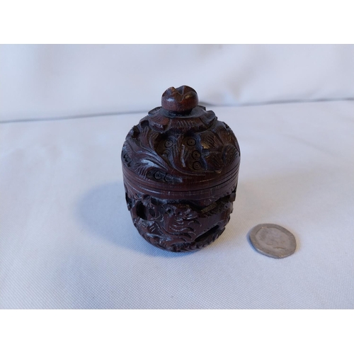 26 - carved wooden screw lid pot