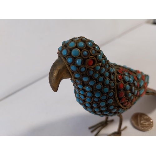 41 - antique Tibetan turquoise & red coral stone encrusted bird figure