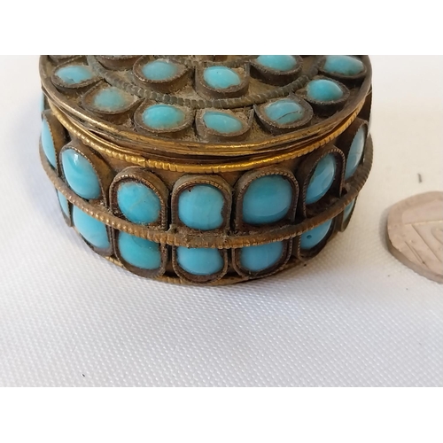 43 - antique Tibetan turquoise & red coral stone encrusted box