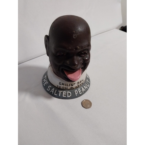 60 - Smilin Sam The Salted Peanut Man cast iron money box