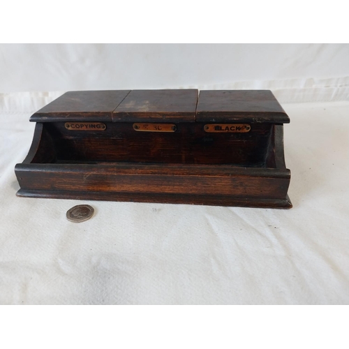 7 - antique wooden 3 tray inkwell