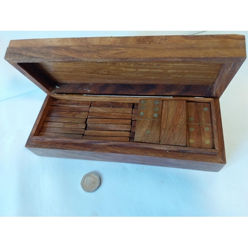 78 - wooden dominoes box inlaid with brass