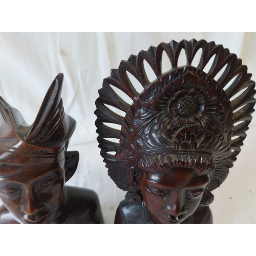 11 - 2 vintage Bali mahogany wood carved busts