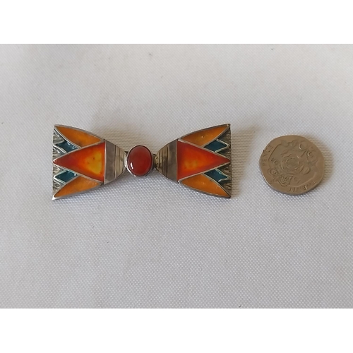 142 - HM Silver & enamel bow tie brooch c1988