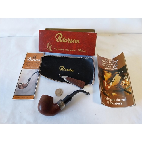 36 - vintage smokers pipe Peterson's System Premier with Sterling Silver band boxed