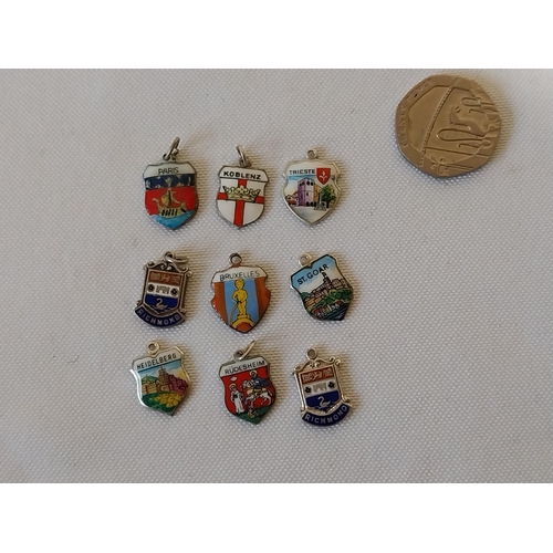 135 - 9 Silver & enamel charms/fobs