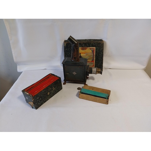 190 - antique Magic Lantern complete with burner lens & mixed slides