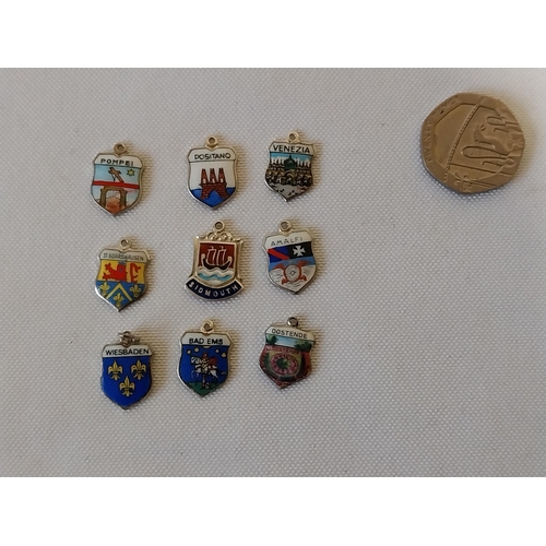 236 - 9 Silver & enamel charms/fobs