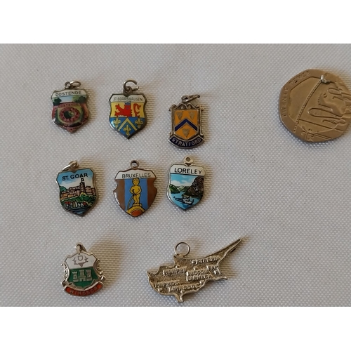 238 - 8 Silver & enamel charms/fobs