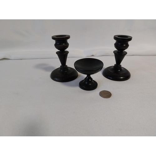 26 - antique ebony candlestick set