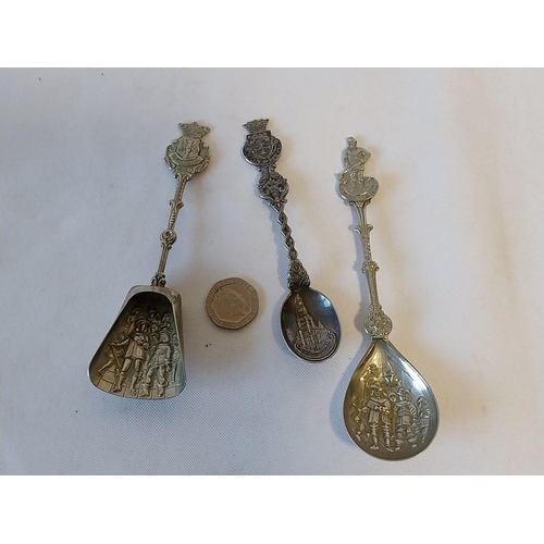 35 - 3 white metal spoons