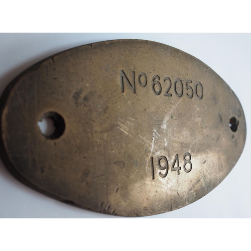 100 - Railwayana Hardware. Original brass worksplate from Gresley/Peppercorn K1 62050 built 1948, withdraw... 