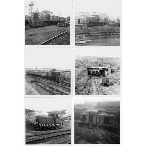 378 - Industrial locomotives and sites including ex BR class 14`s at work. Black & white prints, 3.25