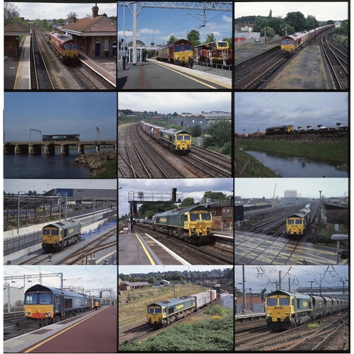 107 - Modern Traction medium format colour slides with card mounts. Approx. 250 Class 66 locomotives and s... 