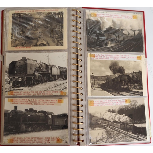 165 - A photo album of French S.N.C.F. Steam from the 1950/60's.  1 x SNCB noted.
Approx. 75 black and whi... 