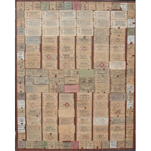 218 - A display of BR tickets on a wooden board. There are approx. 161 BR tickets including whole Edmundso... 