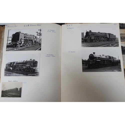 221 - An album of 73 pages of Steam locomotive prints, postcards and prints cut out of magazines. The pict... 