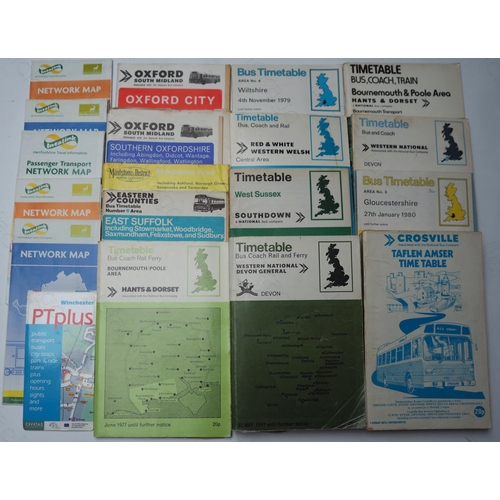 308 - A box of 28 bus timetables and network maps from the 1970's (bar 1 from 1983). Most are from the Sou... 