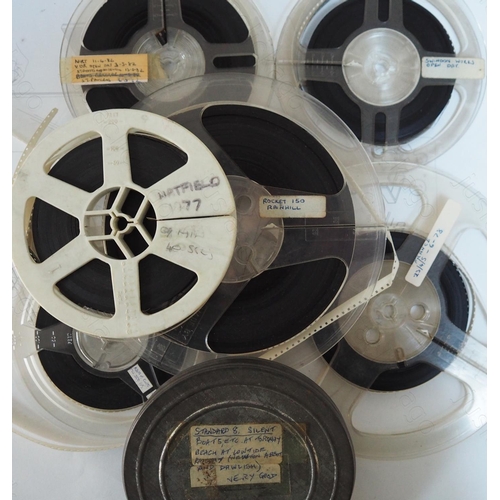 394 - A large wooden box containing approx. 23 reels of standard 8 cine film and approx. 20, audio tape ca... 