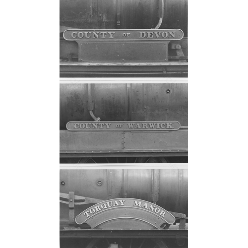 42 - Steam locomotive nameplates. Approx. 100, black and white postcard sized prints. A few colour prints...