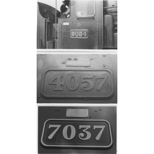 44 - Ex GWR Steam locomotive number plates and 20 colour prints of modern traction locomotive numbers. Ap...