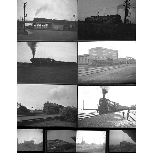 56 - American locomotives and scenes. Approx. 50, original, mixed size black and white negatives. Some ar...
