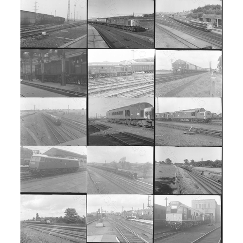 60 - Modern traction locomotives and scenes. Approx. 50, original, mixed size black and white negatives. ...