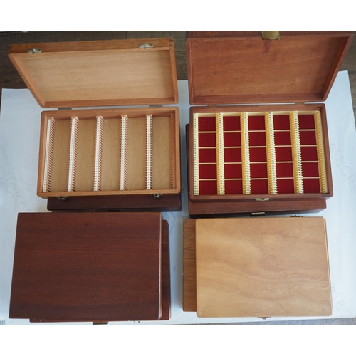 412 - Eight empty wooden slide storage boxes in good used condition.
All hinges, clasps and inserts in pla... 