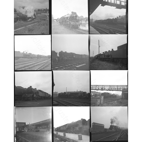 42 - Railway, B.R. Steam with some early preserved locomotives noted. Approx. 180, black and white negati... 