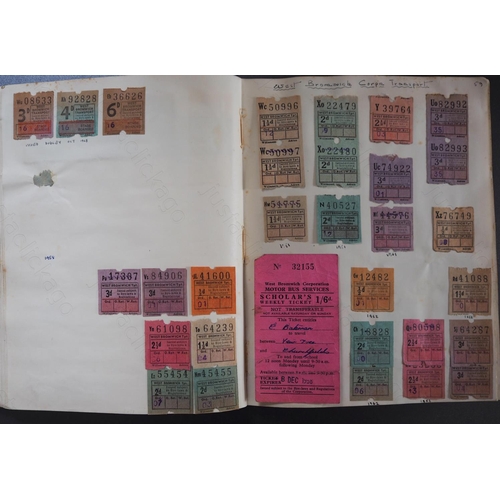 43 - Tickets. An old scrapbook album of transport tickets, dated 1958.
The album has some foxing to the p... 