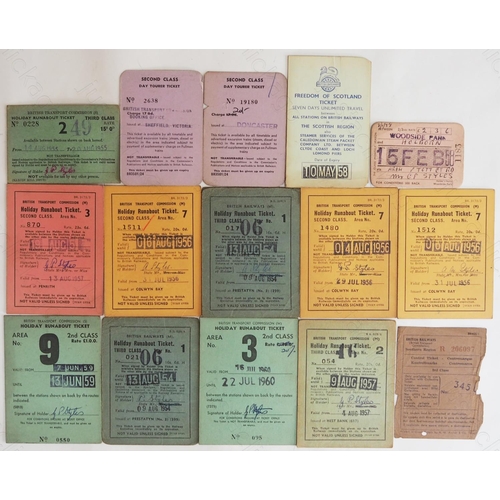 124 - Railway. A selection of 16 tickets including B.T.C. and BR Holiday Runabout card tickets, most have ... 