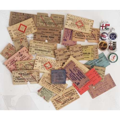 223 - Railway. Tickets and button badges. A small assortment of 22 whole Edmondson and 9 half railway tick... 