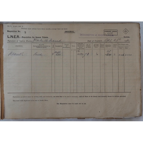 227 - Railway. Paper Railwayana. 2 x L.N.E.R. hardback book ledgers.
The first is a Season Ticket Requisit... 