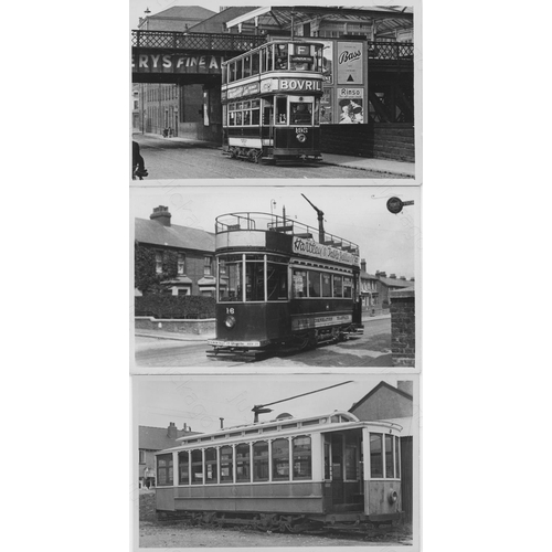 240 - U.K. Bus, trolleybus and a couple of tram subjects. Approx. 100, black and white postcard size print... 