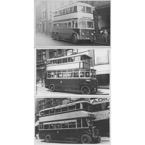 240 - U.K. Bus, trolleybus and a couple of tram subjects. Approx. 100, black and white postcard size print... 