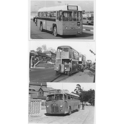 240 - U.K. Bus, trolleybus and a couple of tram subjects. Approx. 100, black and white postcard size print... 