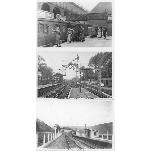 334 - Railway. A box of approx. 335 black and white prints and postcards, featuring ex Southern Railway lo... 