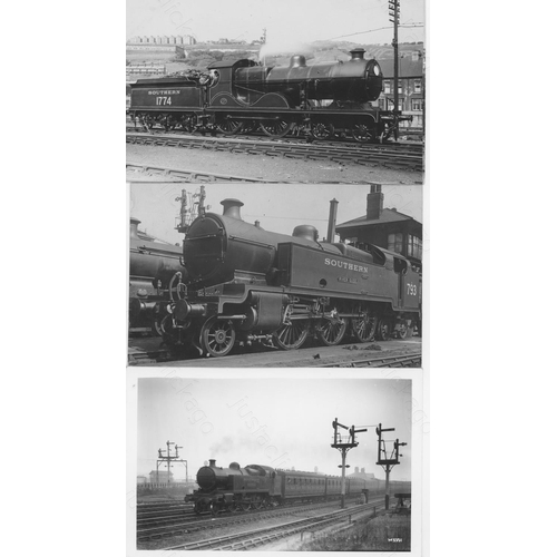 334 - Railway. A box of approx. 335 black and white prints and postcards, featuring ex Southern Railway lo... 