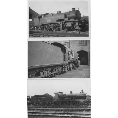 334 - Railway. A box of approx. 335 black and white prints and postcards, featuring ex Southern Railway lo... 