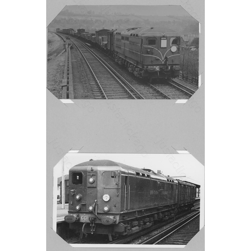 335 - Railway. A box of approx. 550 black and white prints and postcards, attached (not glued) to A4 sized... 