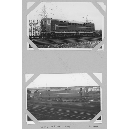 335 - Railway. A box of approx. 550 black and white prints and postcards, attached (not glued) to A4 sized... 