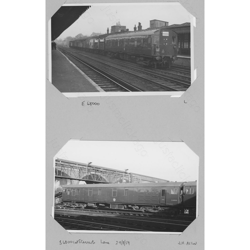 335 - Railway. A box of approx. 550 black and white prints and postcards, attached (not glued) to A4 sized... 