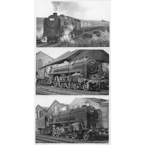 370 - Railway. BR Steam. A fine collection of 100+ black and white, postcard size prints of BR standard st... 