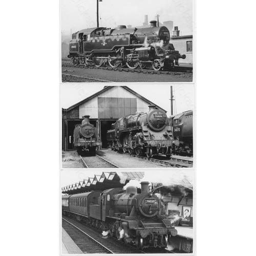 370 - Railway. BR Steam. A fine collection of 100+ black and white, postcard size prints of BR standard st... 