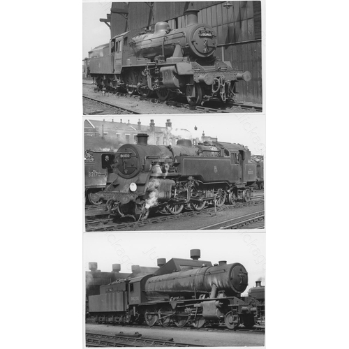 370 - Railway. BR Steam. A fine collection of 100+ black and white, postcard size prints of BR standard st... 